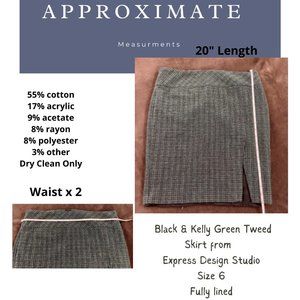 Express Design Studio Black and Kelly Green Tweed Skirt size 6